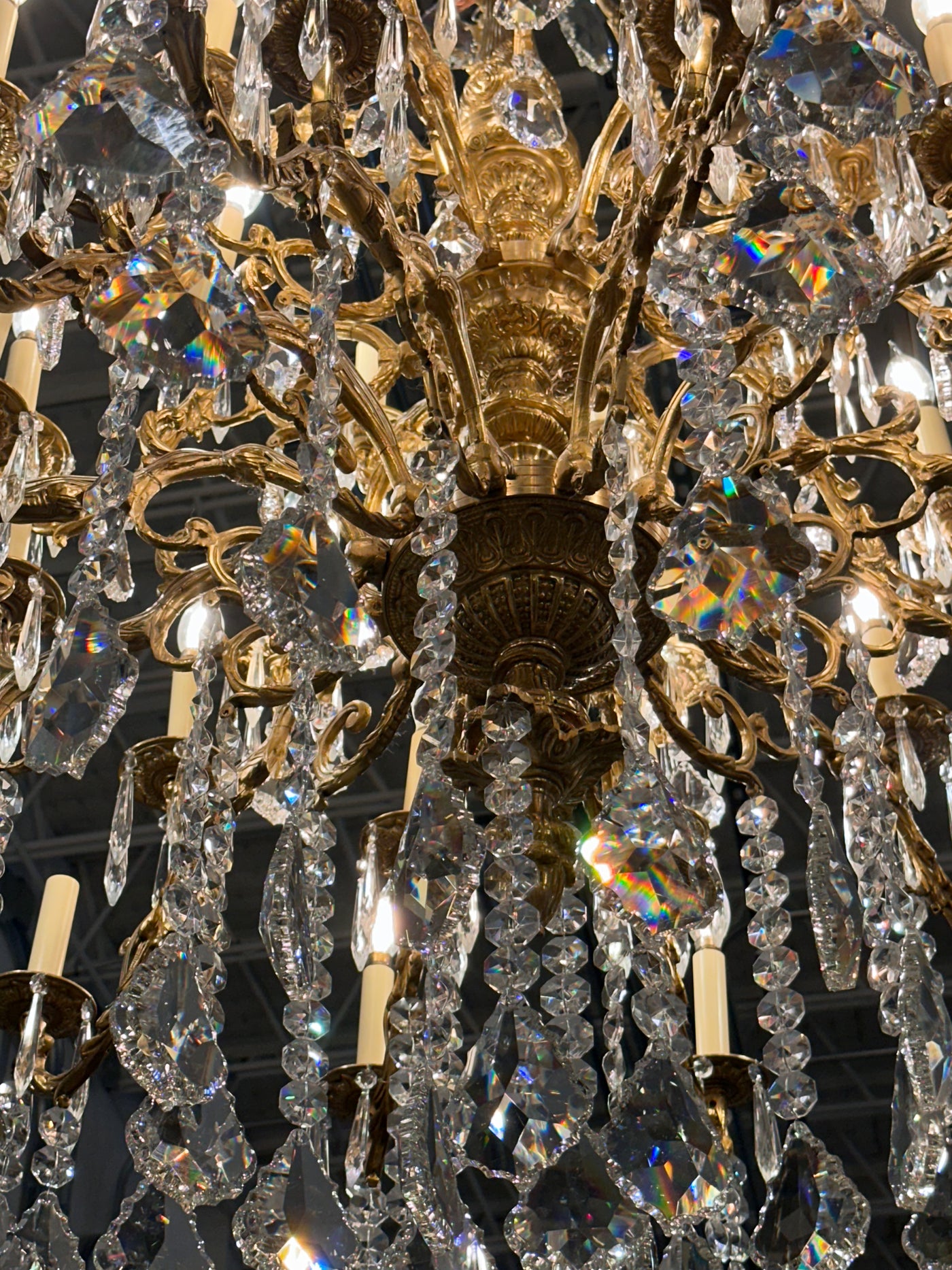 French Brass Chandelier with Swarovski Crystals