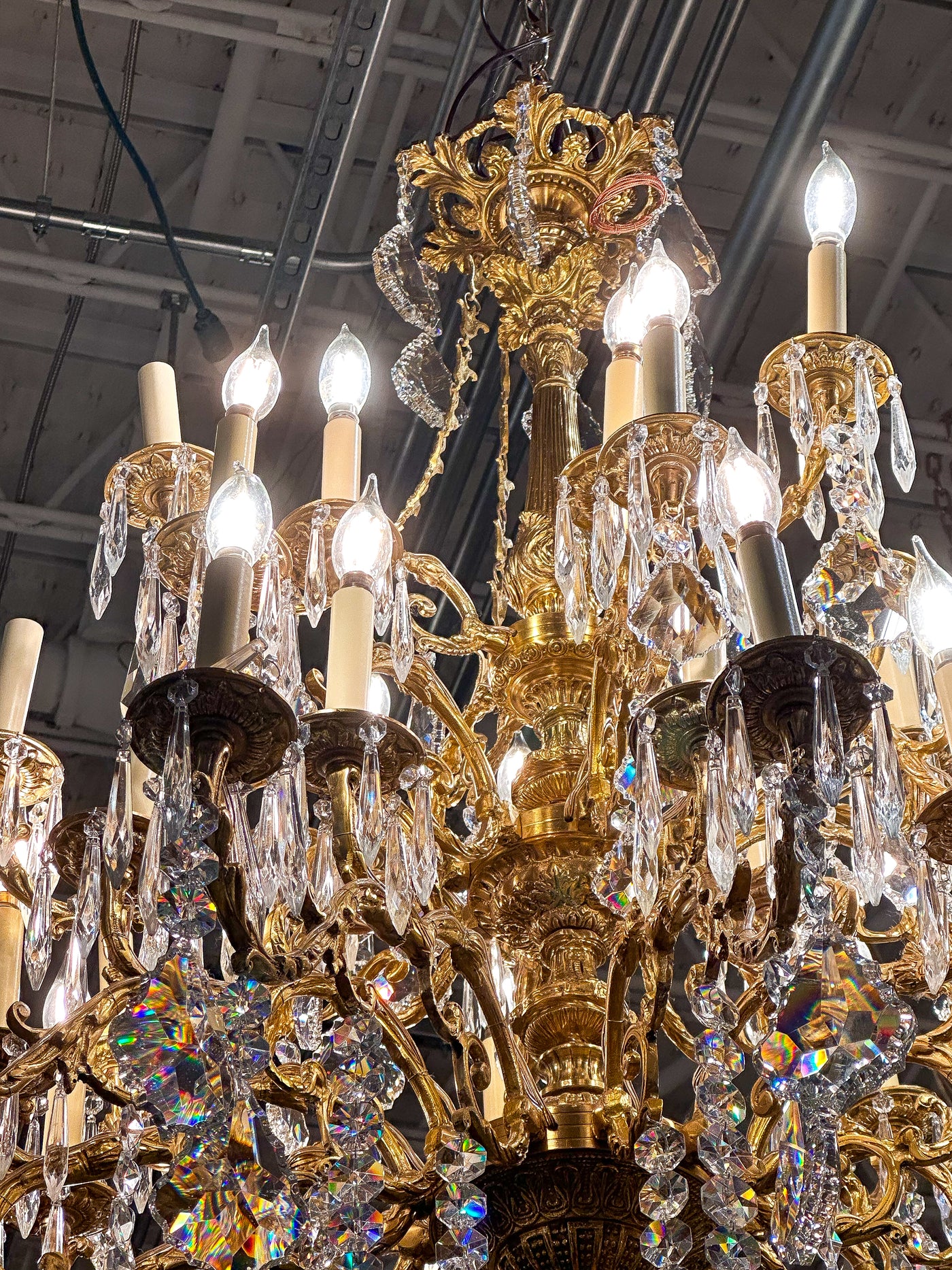 French Brass Chandelier with Swarovski Crystals