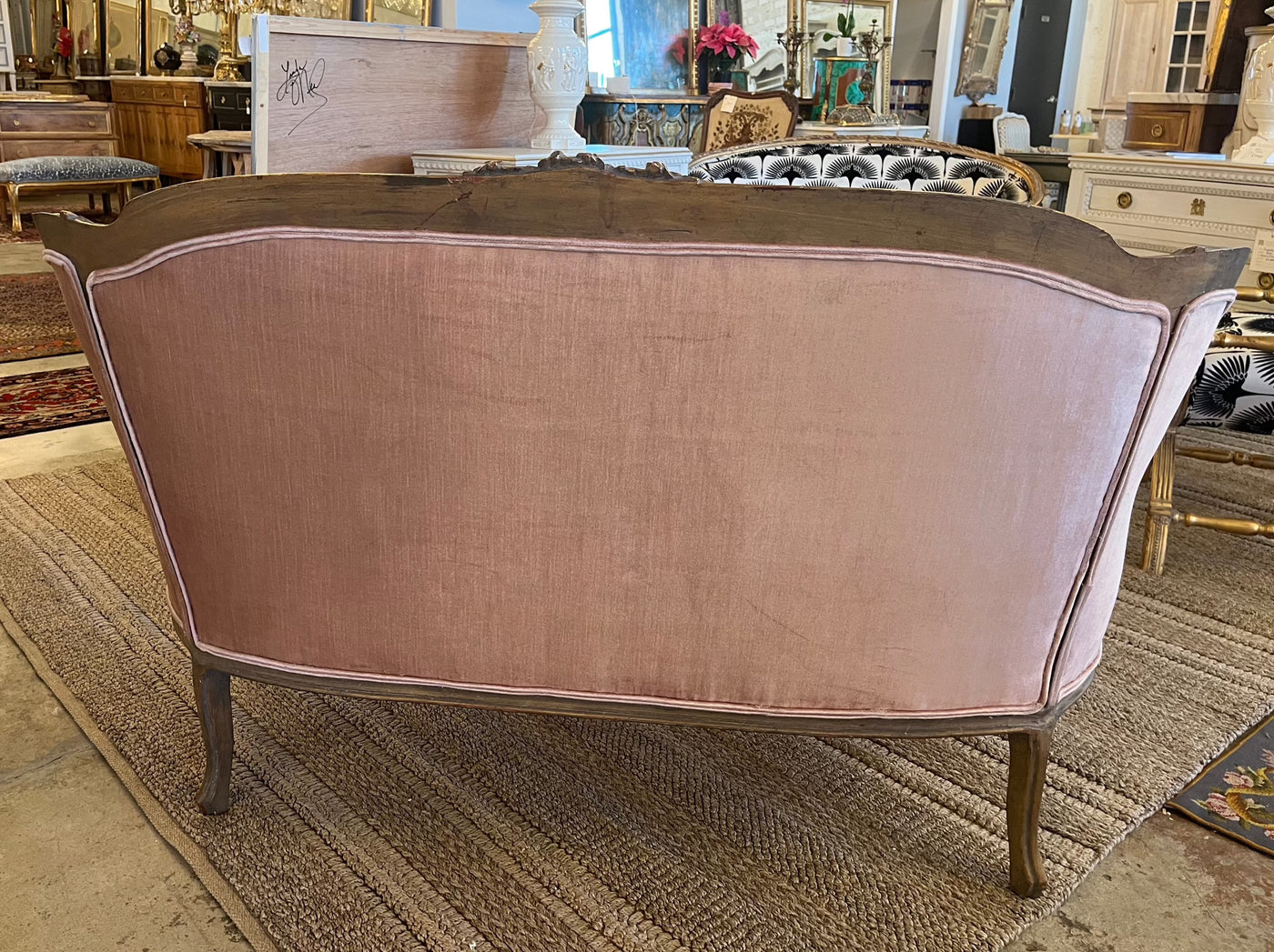 Antique French Pink Velvet Settee | Le Chateau | European Luxury Furniture in Atlanta