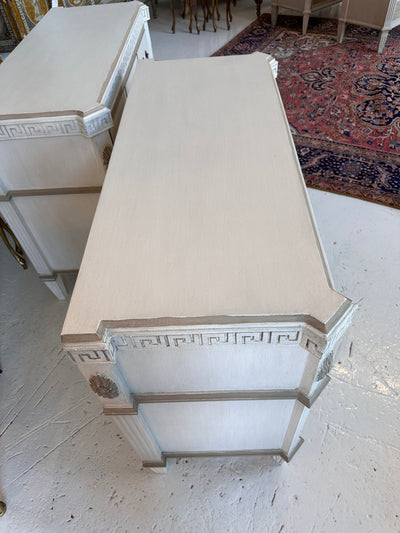 Greek Key Swedish Chest in Antique White with Taupe Trim