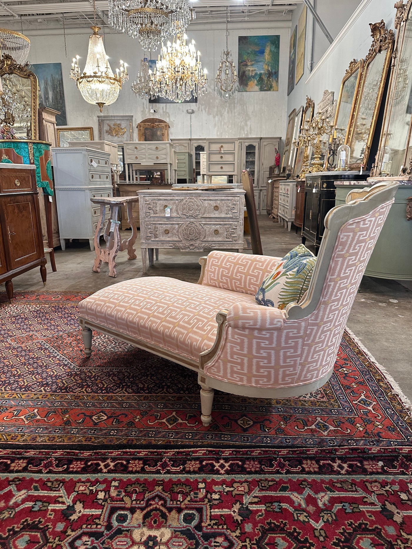 Louis XVI Chaise Lounge with Pink Upholstery | Le Chateau | European Luxury Furniture in Atlanta