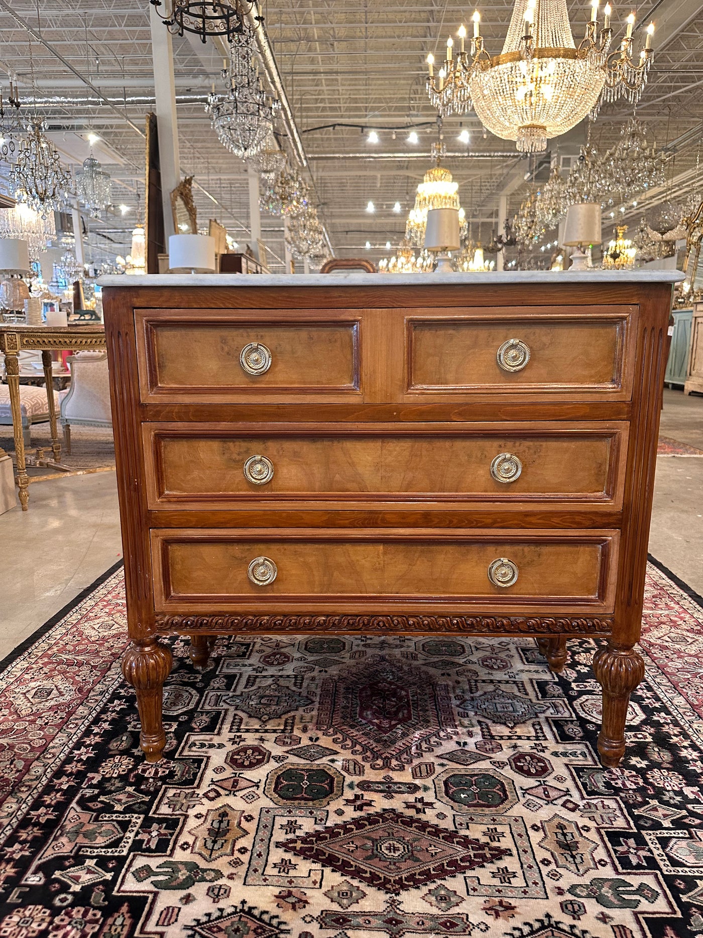 Carved Burl Wood Chests with Marble Top