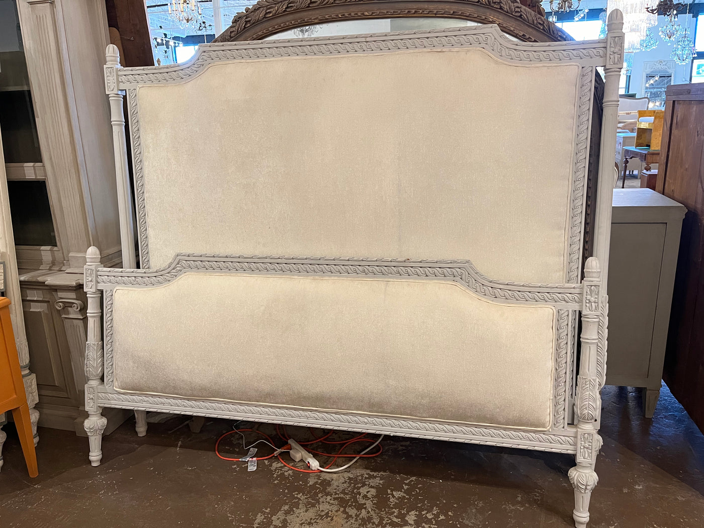 French King Square Bed with Off White Fabric | Le Chateau | European Luxury Furniture in Atlanta