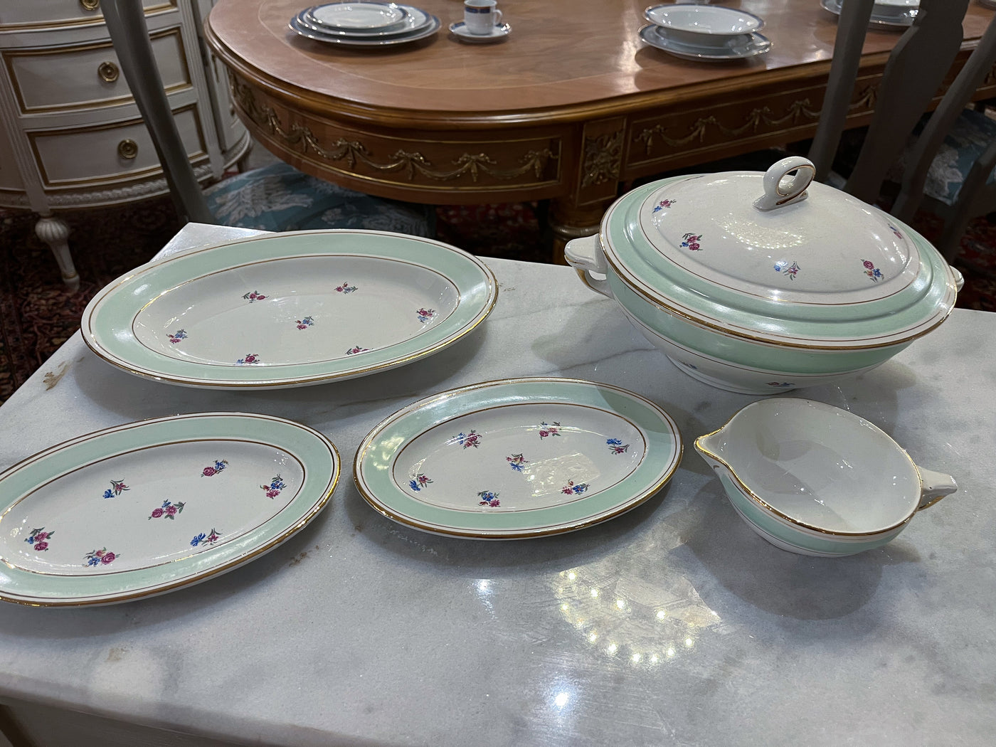 French Five-Piece Porcelain Dining Set