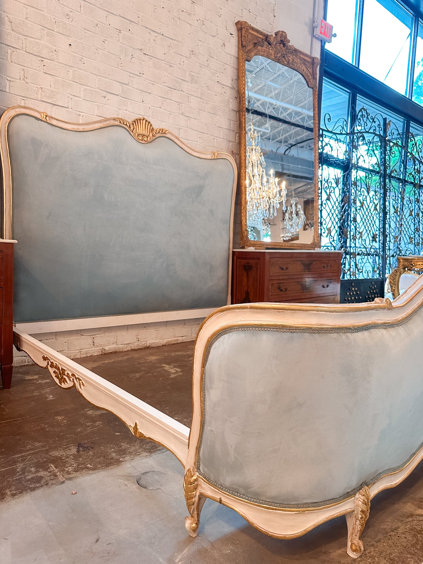 Curved King Bed with Powder Blue Velvet | Le Chateau | European Luxury Furniture in Atlanta