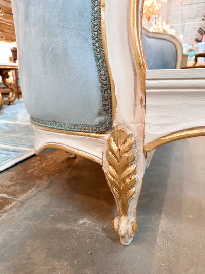 Curved King Bed with Powder Blue Velvet | Le Chateau | European Luxury Furniture in Atlanta