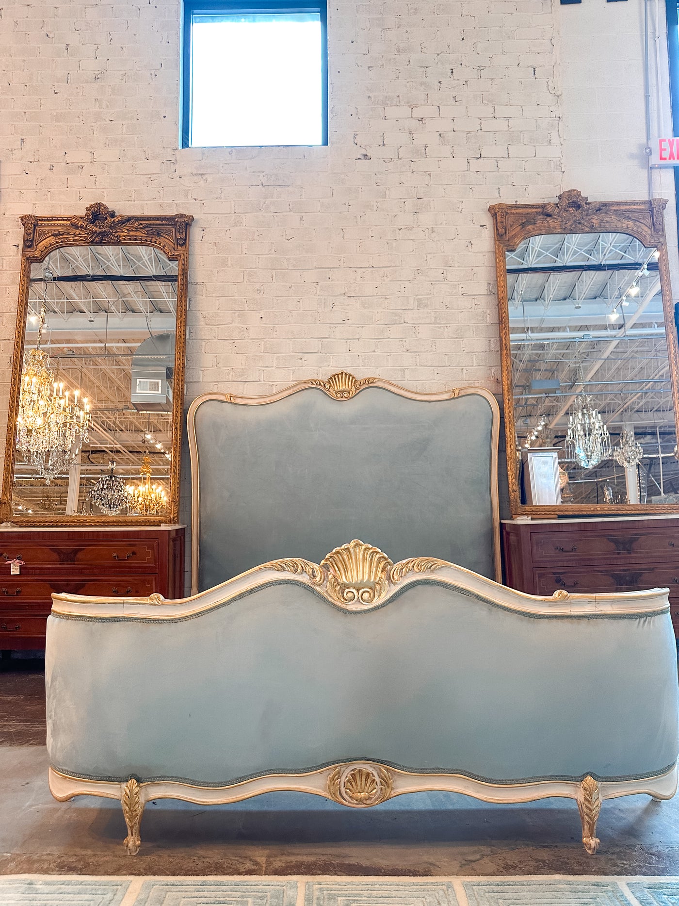 Curved King Bed with Powder Blue Velvet | Le Chateau | European Luxury Furniture in Atlanta