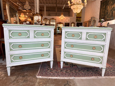 1900s Swedish Bedside Chest in Soft Green & White