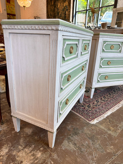 1900s Swedish Bedside Chest in Soft Green & White