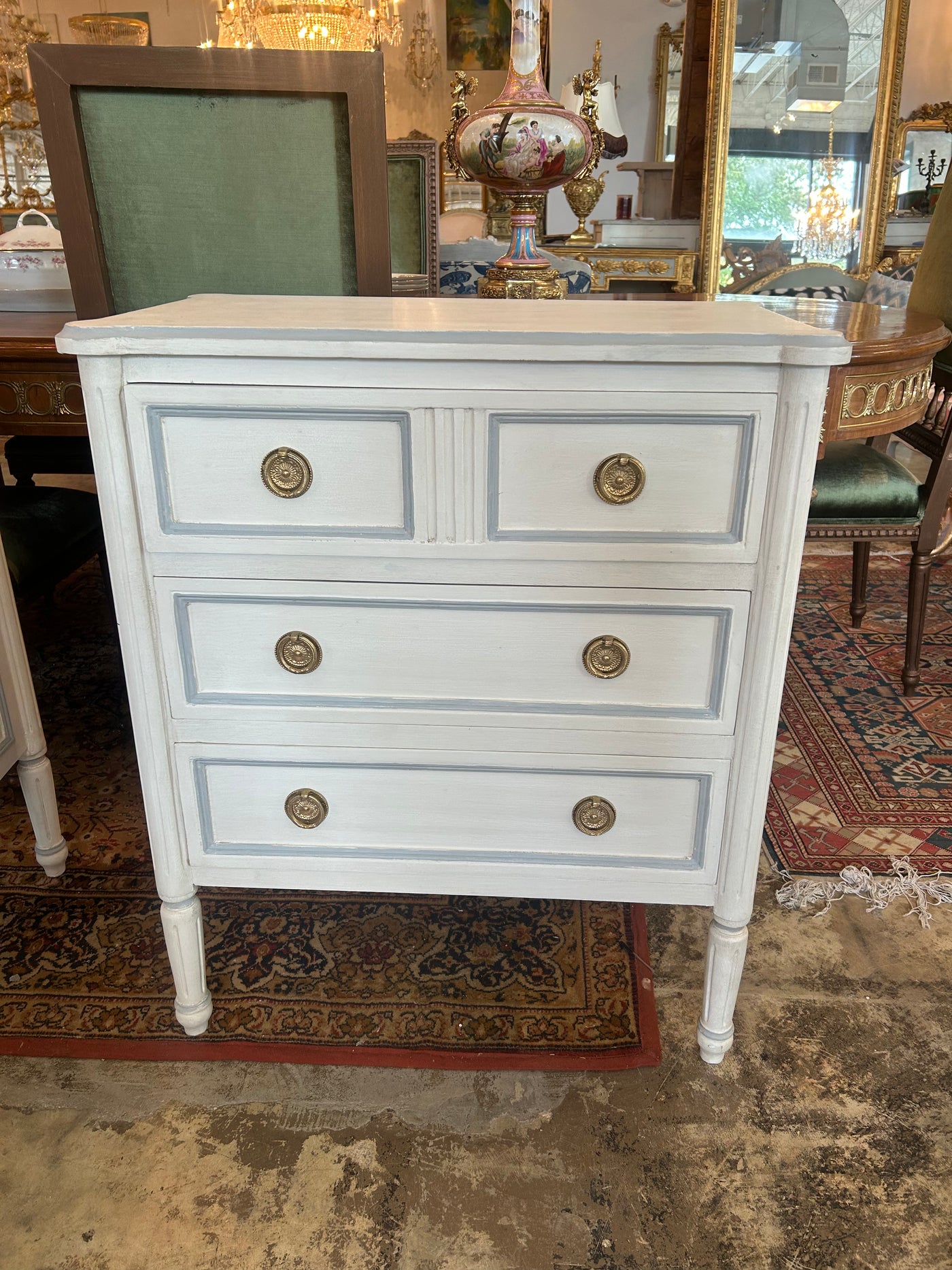 Swedish Chest White with Blue Trim