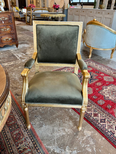 Louis XVI Green Velvet Captain Chair