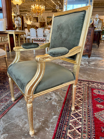 Louis XVI Green Velvet Captain Chair