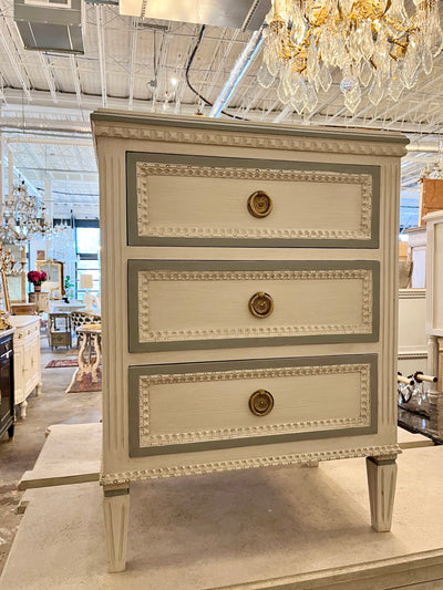 Swedish Nightstand in White with French Blue Trim | Le Chateau | European Luxury Furniture in Atlanta