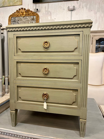 Olive Green Swedish Nightstand with Gold Accent