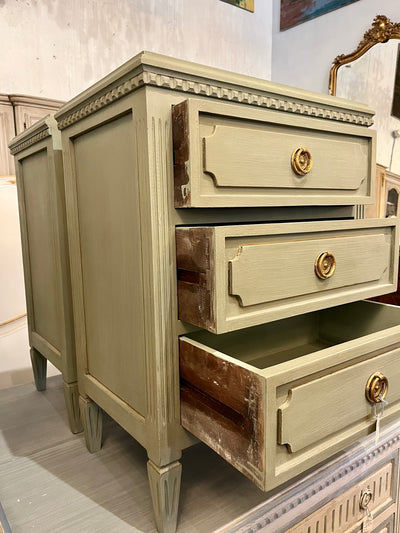 Olive Green Swedish Nightstand with Gold Accent