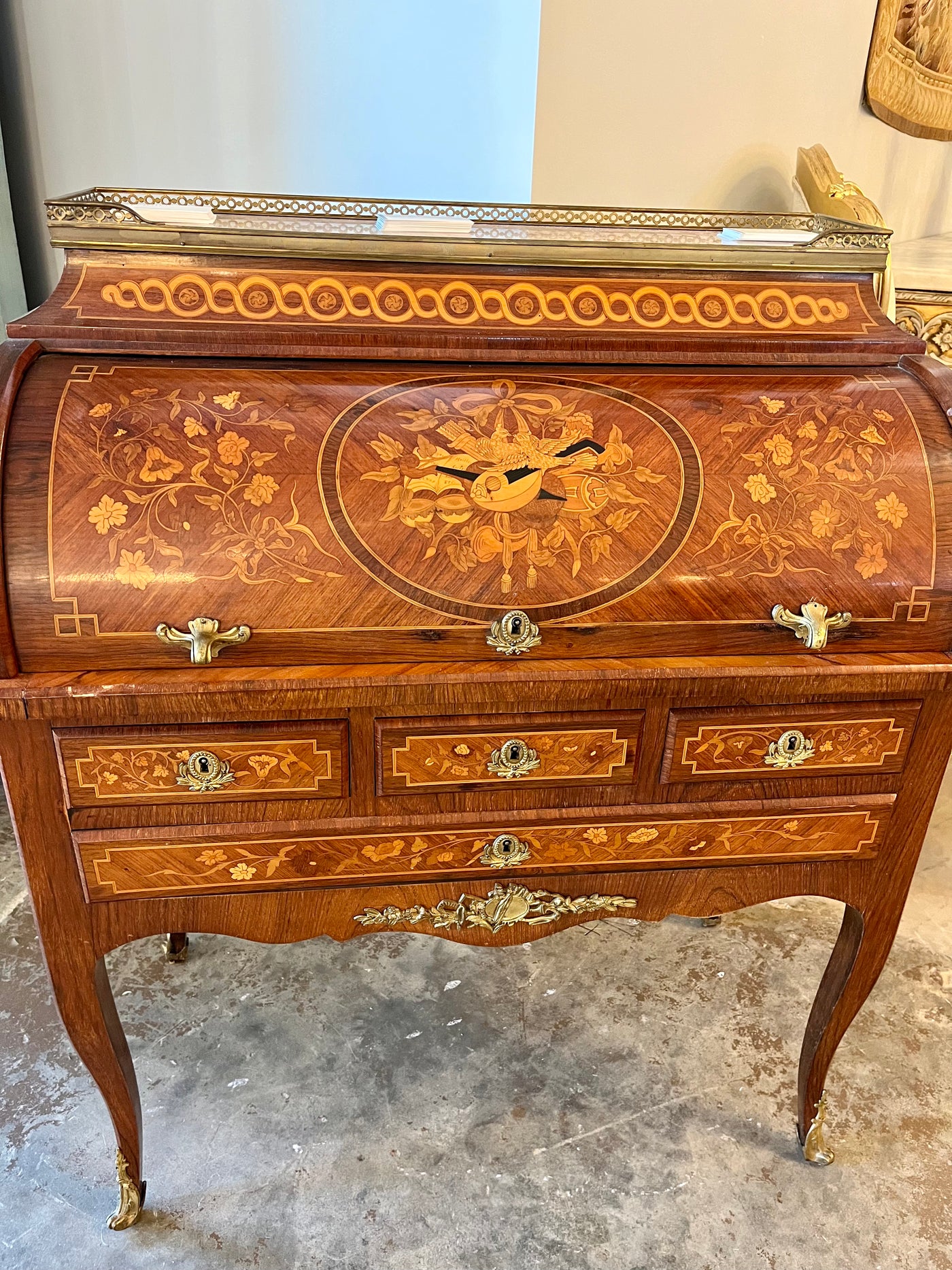 Antique French Louis XV Marquetry Desk | Le Chateau | European Luxury Furniture in Atlanta