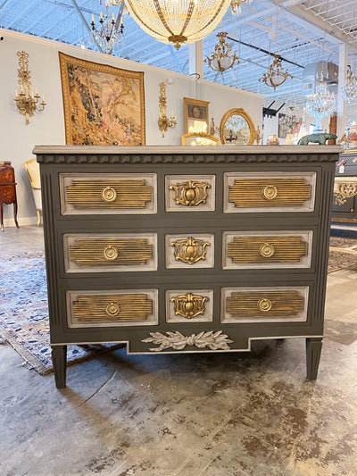 Swedish Chest in Charcoal with Gold Reeded Drawers | Le Chateau | European Luxury Furniture in Atlanta