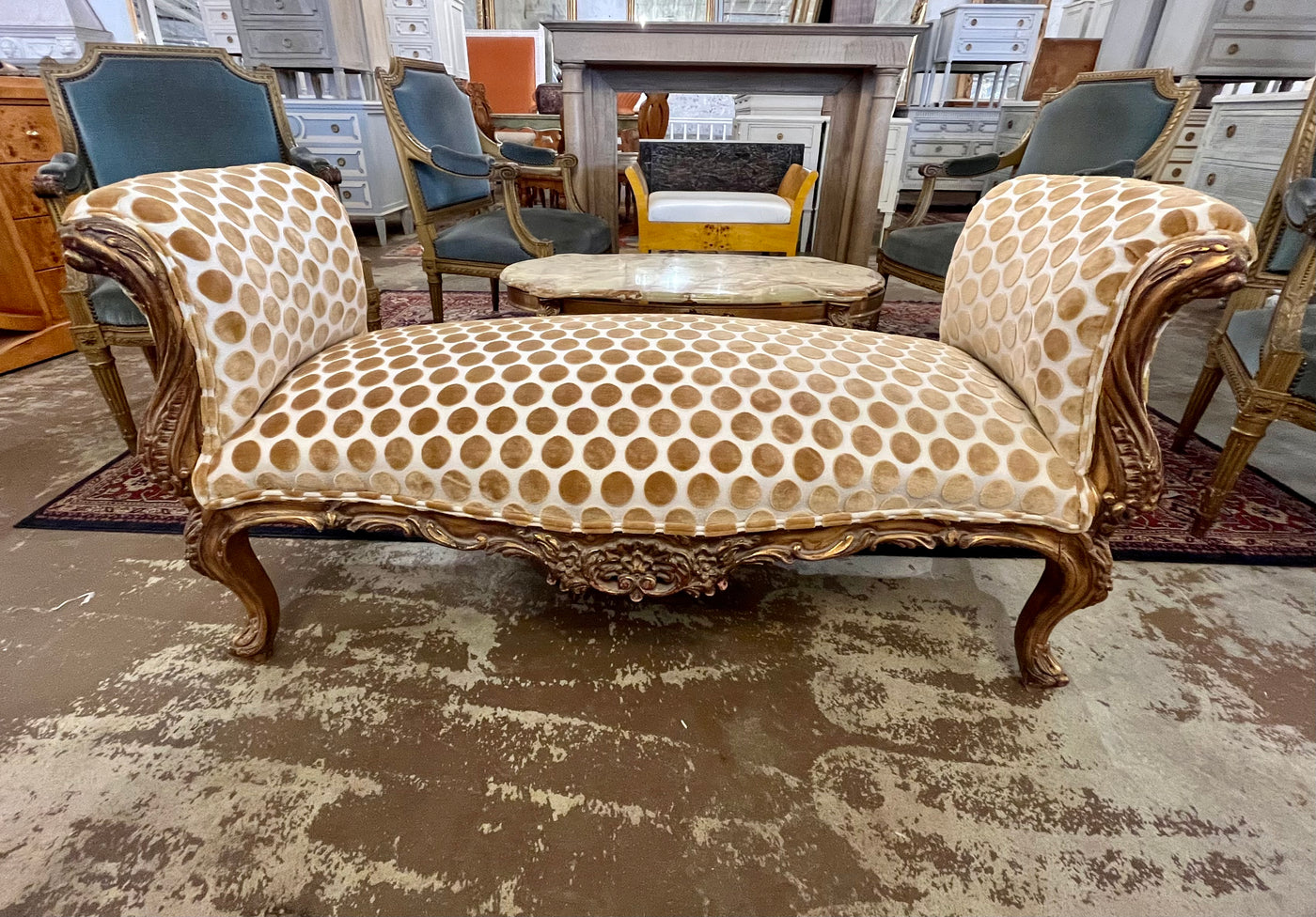 Louis XVI Gold Polka Dot Bench