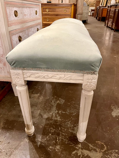 Louis XVI Long Bench with Blue Velvet Fabric