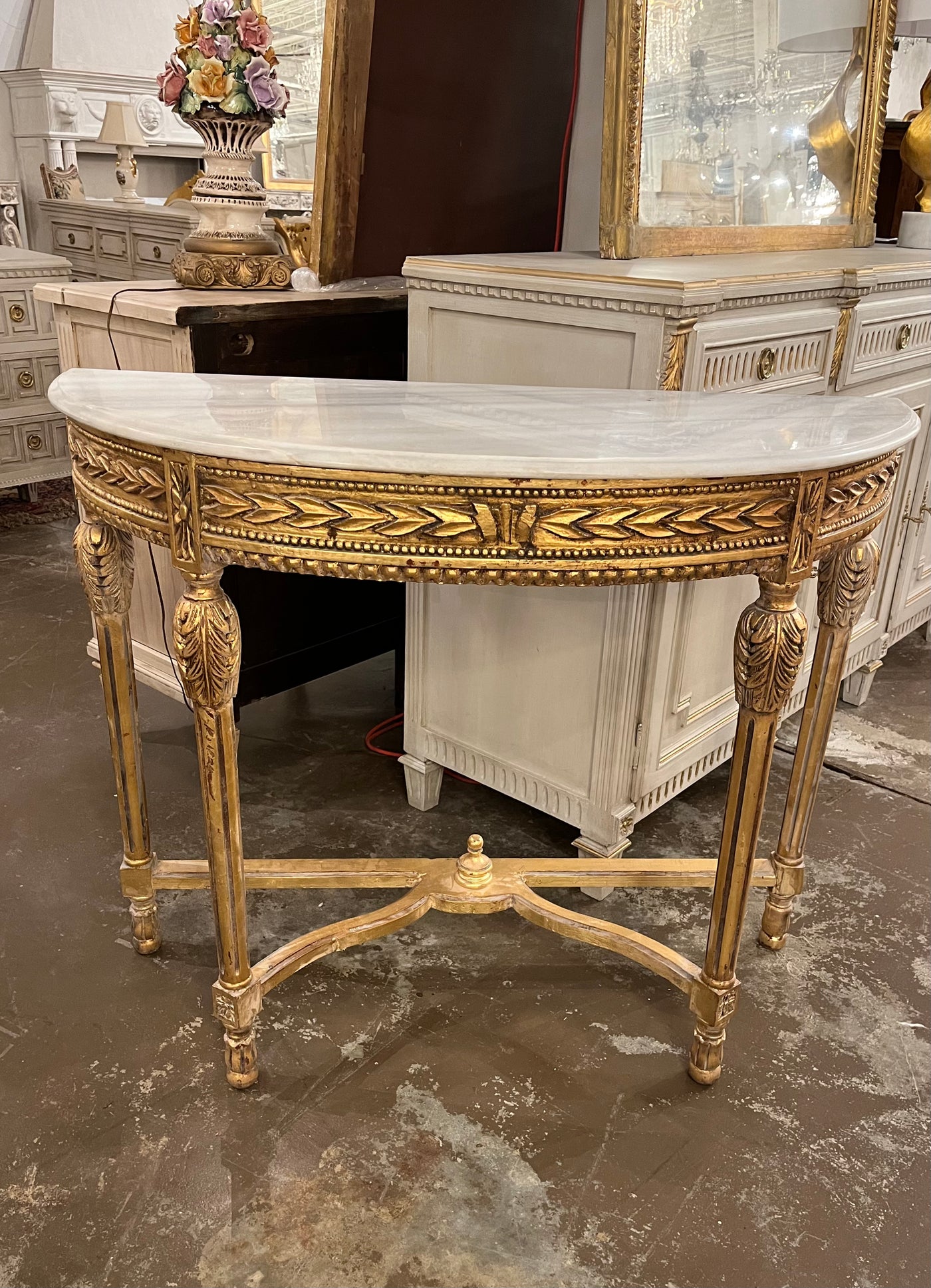 Louis XVI Console with Carved Leaf Detail