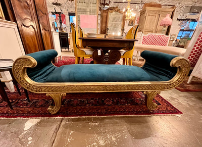 Louis XV Chaise Lounge with Turquoise Fabric