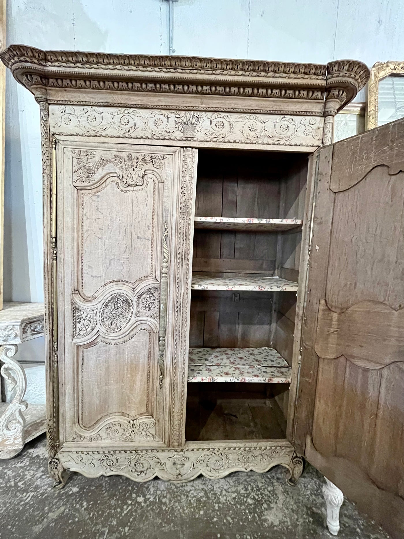 18th Century Floral Carved Armoire | Le Chateau | European Luxury Furniture in Atlanta