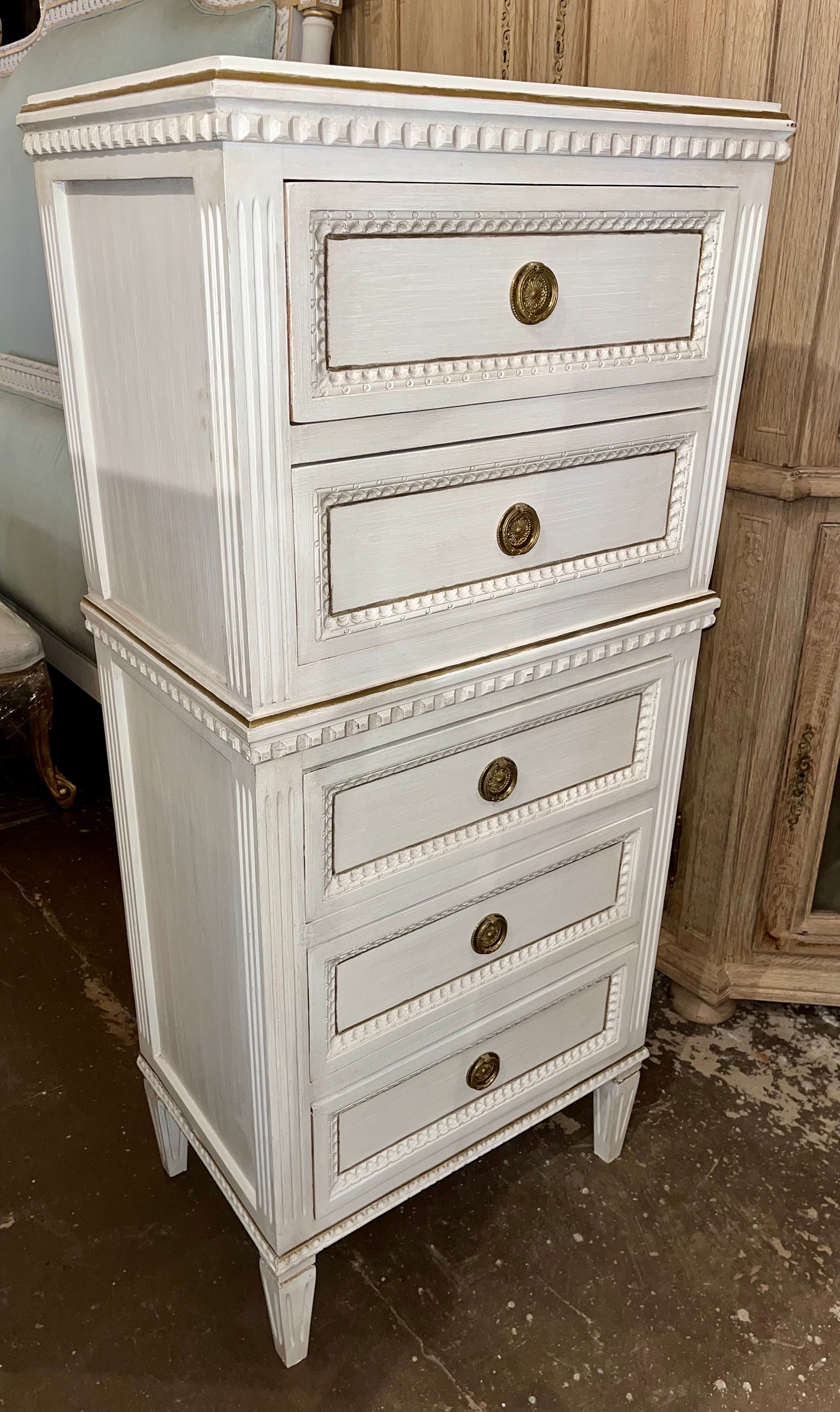 Antique Swedish 5 Drawer Slim Chest in White | Le Chateau | European Luxury Furniture in Atlanta