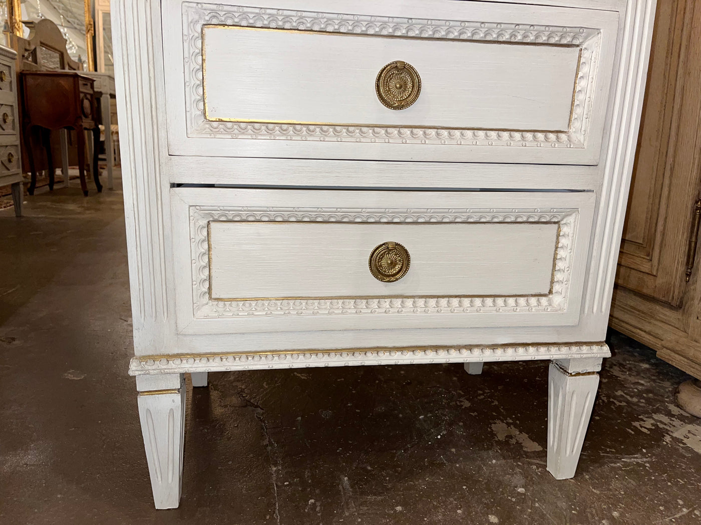 Antique Swedish 5 Drawer Slim Chest in White | Le Chateau | European Luxury Furniture in Atlanta