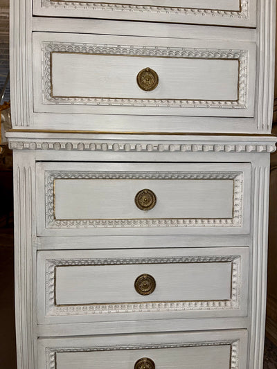 Antique Swedish 5 Drawer Slim Chest in White | Le Chateau | European Luxury Furniture in Atlanta