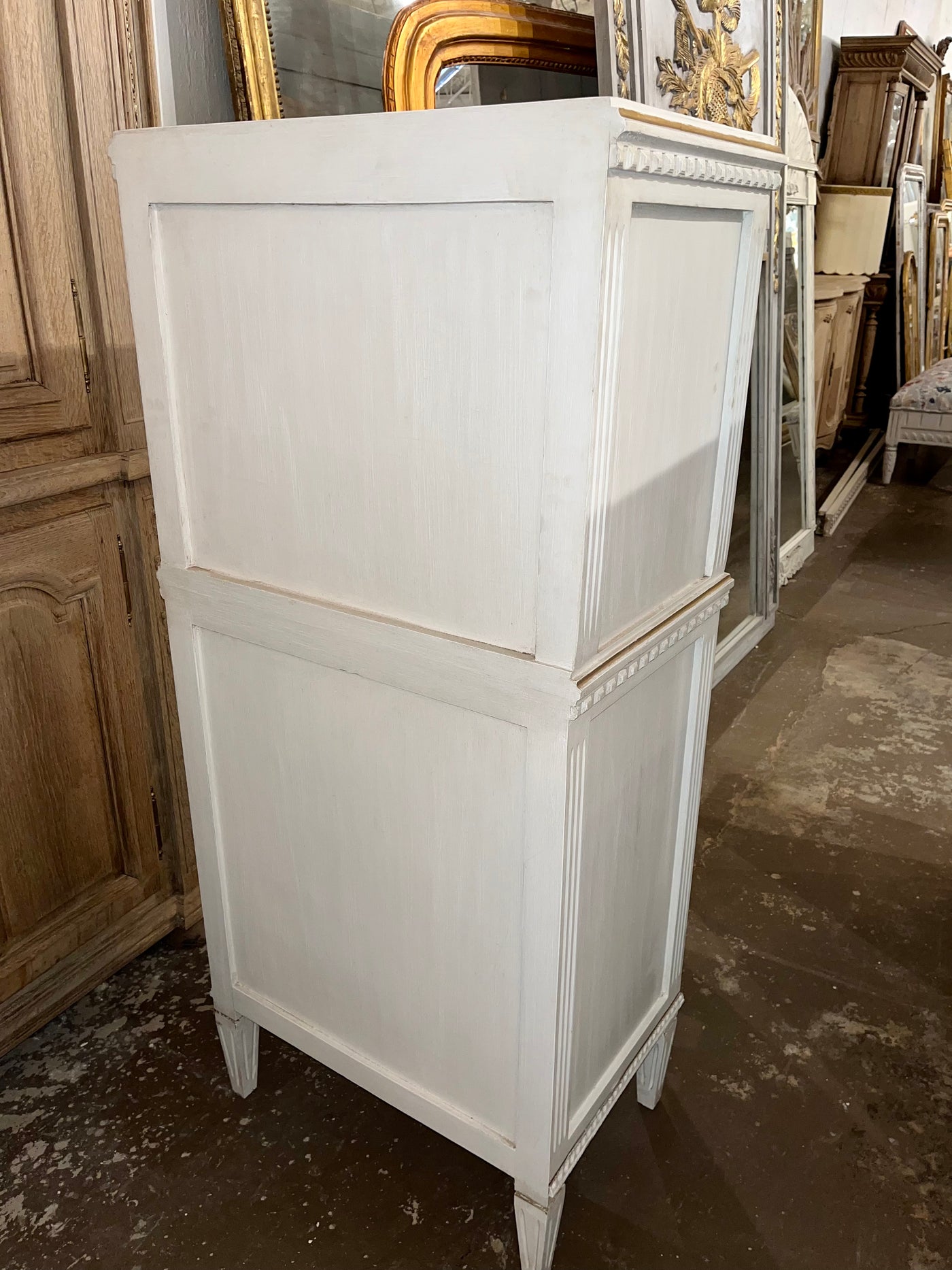 Antique Swedish 5 Drawer Slim Chest in White | Le Chateau | European Luxury Furniture in Atlanta