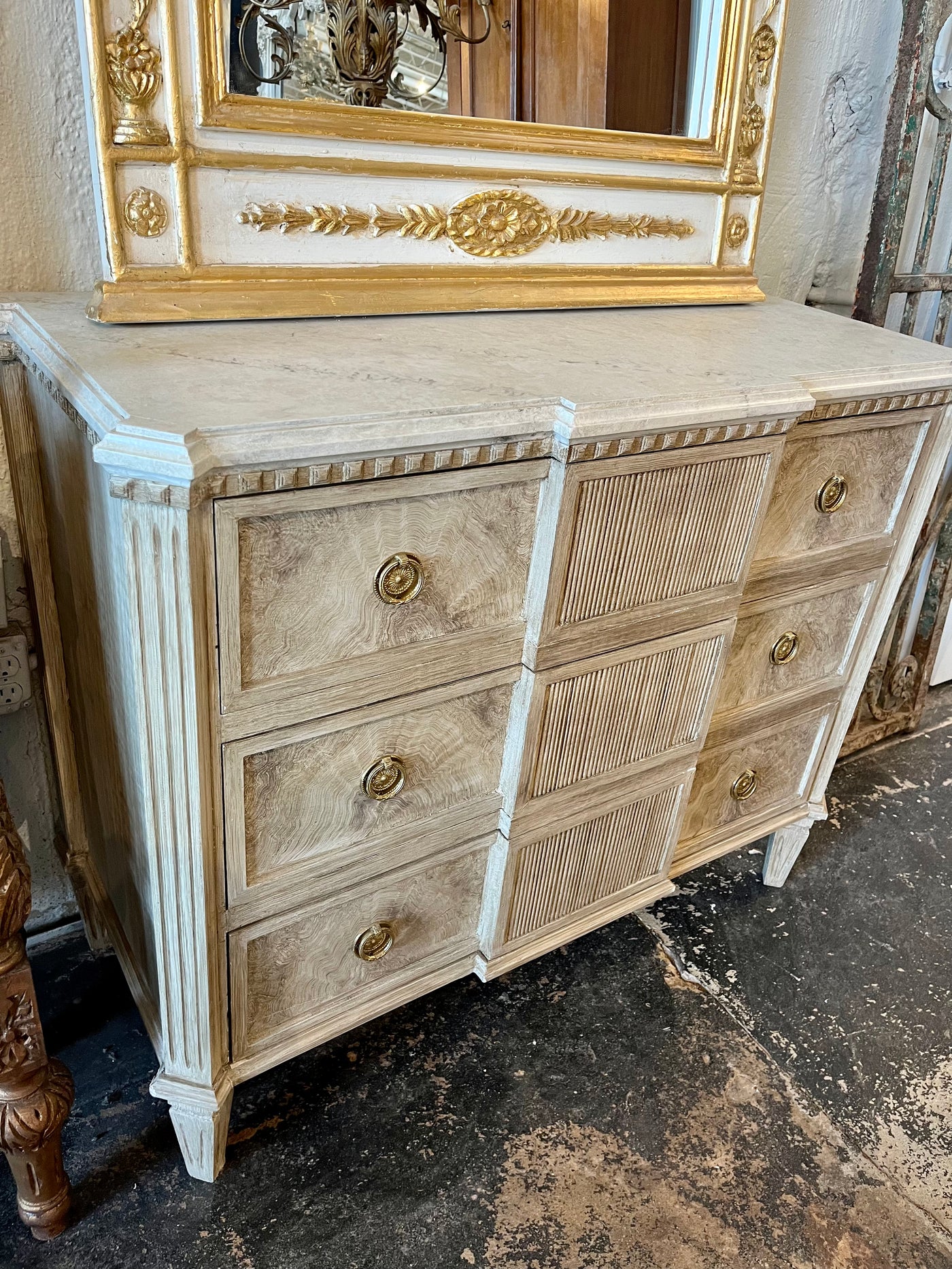 Swedish Reeded Front Chest with Painted Marble Top | Le Chateau | European Luxury Furniture in Atlanta