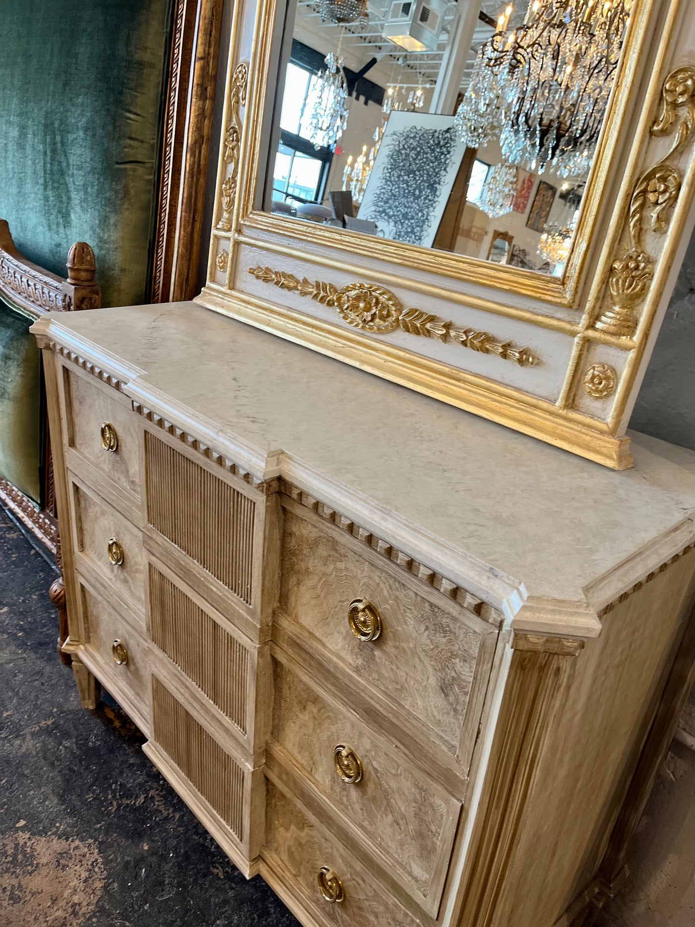 Swedish Reeded Front Chest with Painted Marble Top | Le Chateau | European Luxury Furniture in Atlanta