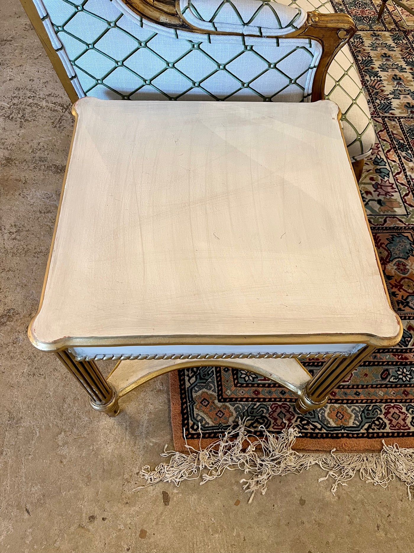 Antique Louis XVI French End Table in White with Gold Trim | Le Chateau | European Luxury Furniture in Atlanta