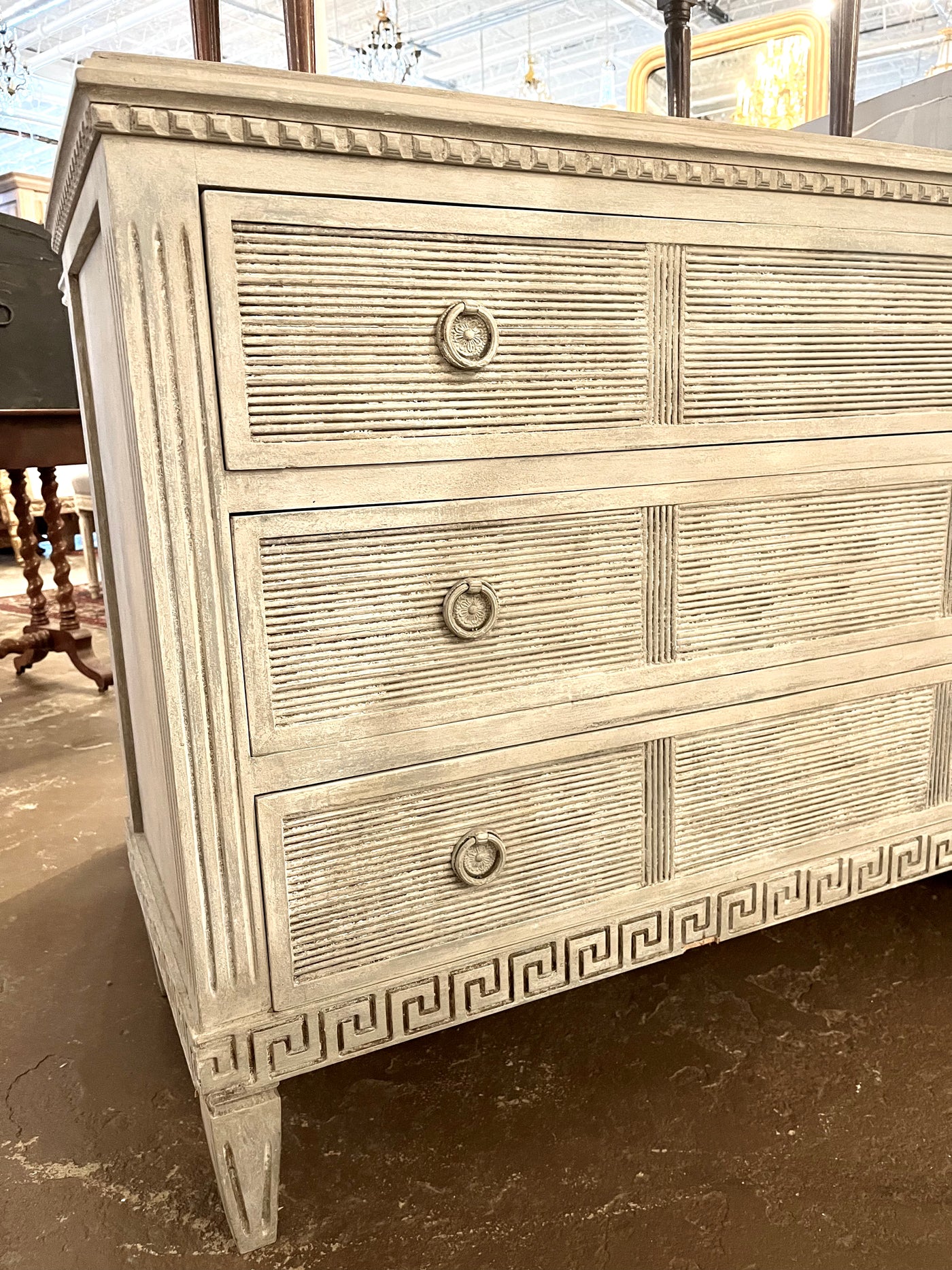 Early 1900s Textured Swedish Reeded Front Chest | Le Chateau | European Luxury Furniture in Atlanta