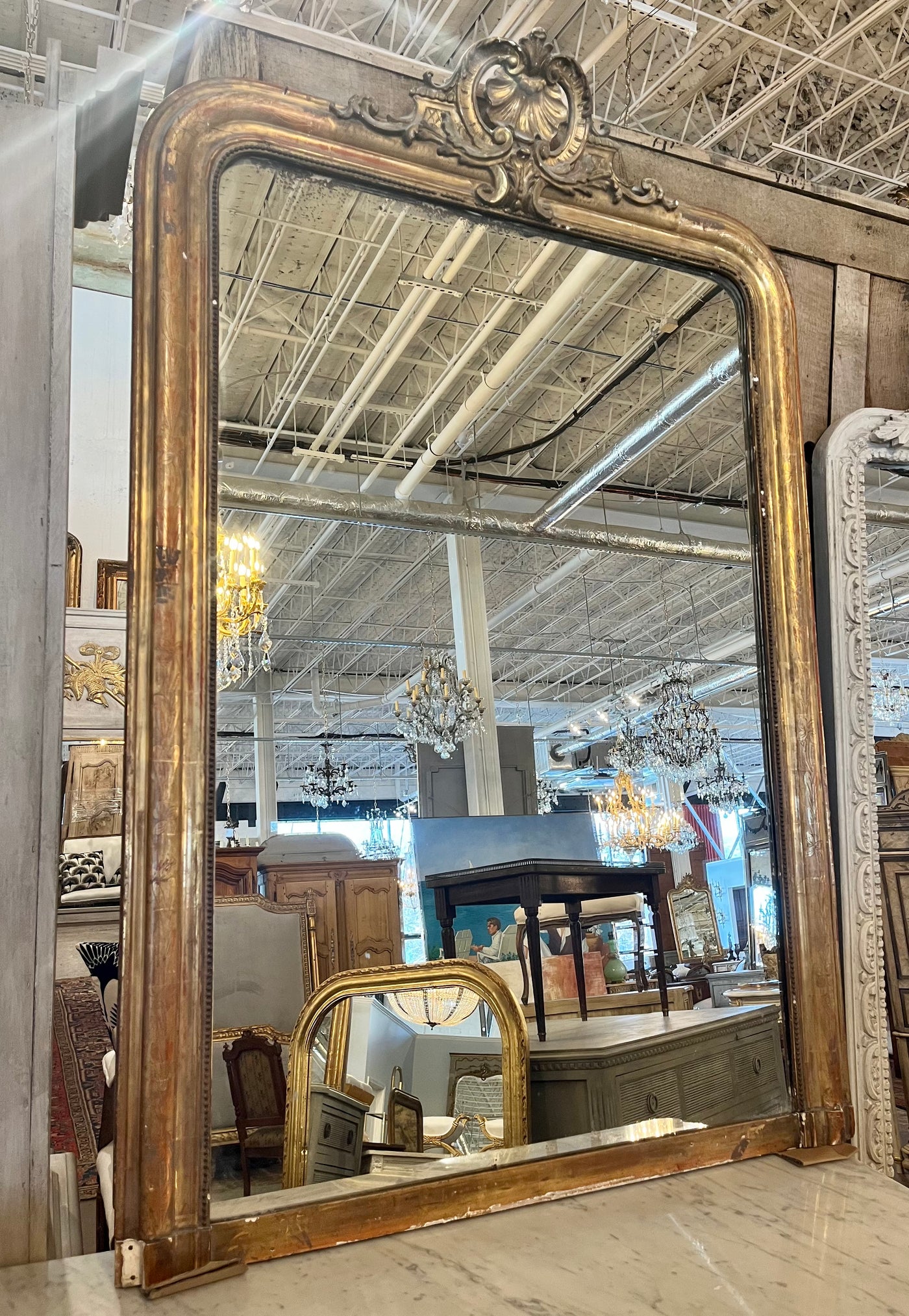 1800s Antique Louis Philippe French Mirror with Cartouche | Le Chateau | European Luxury Furniture in Atlanta