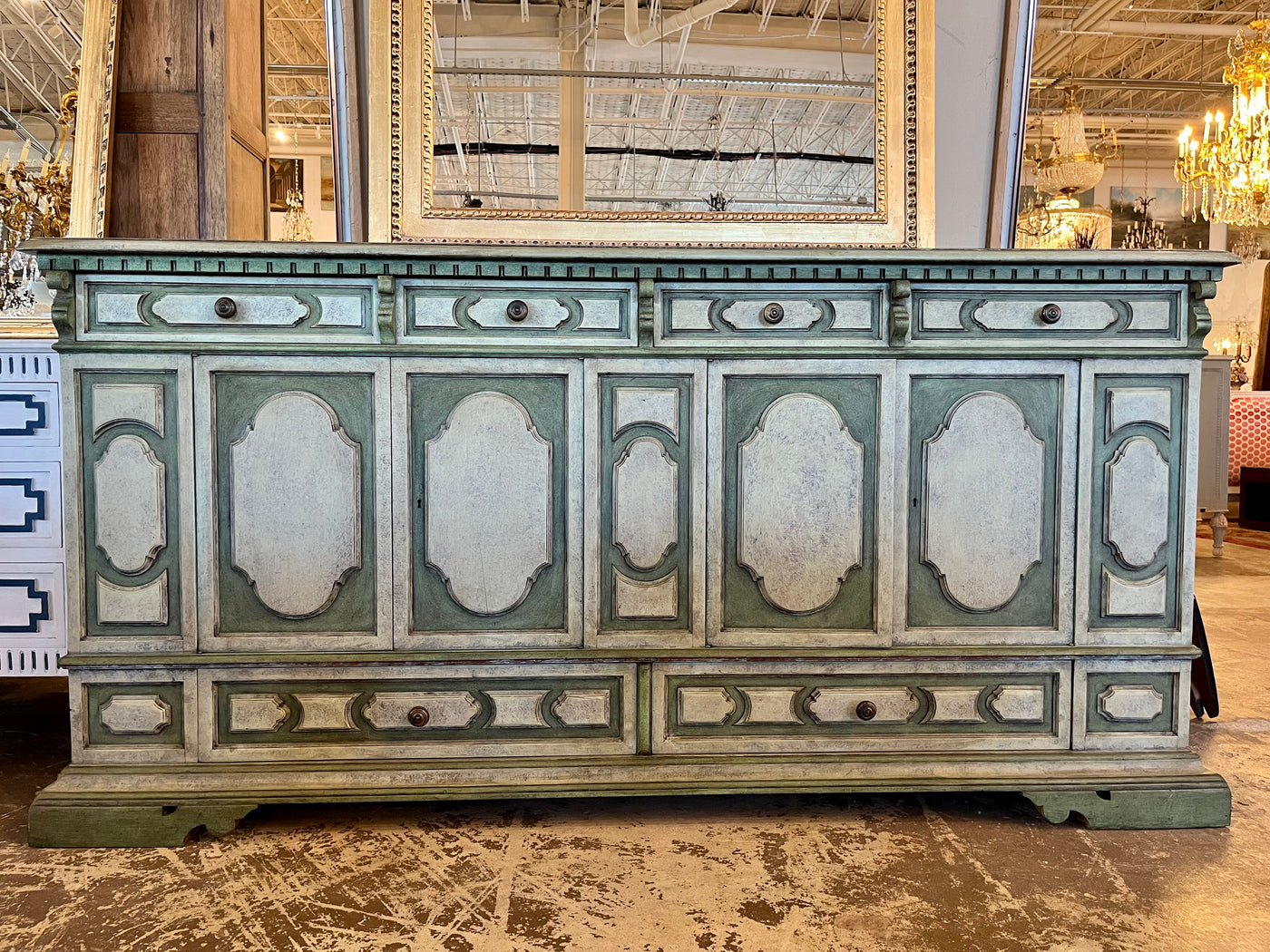 French Green Paneled Sideboard