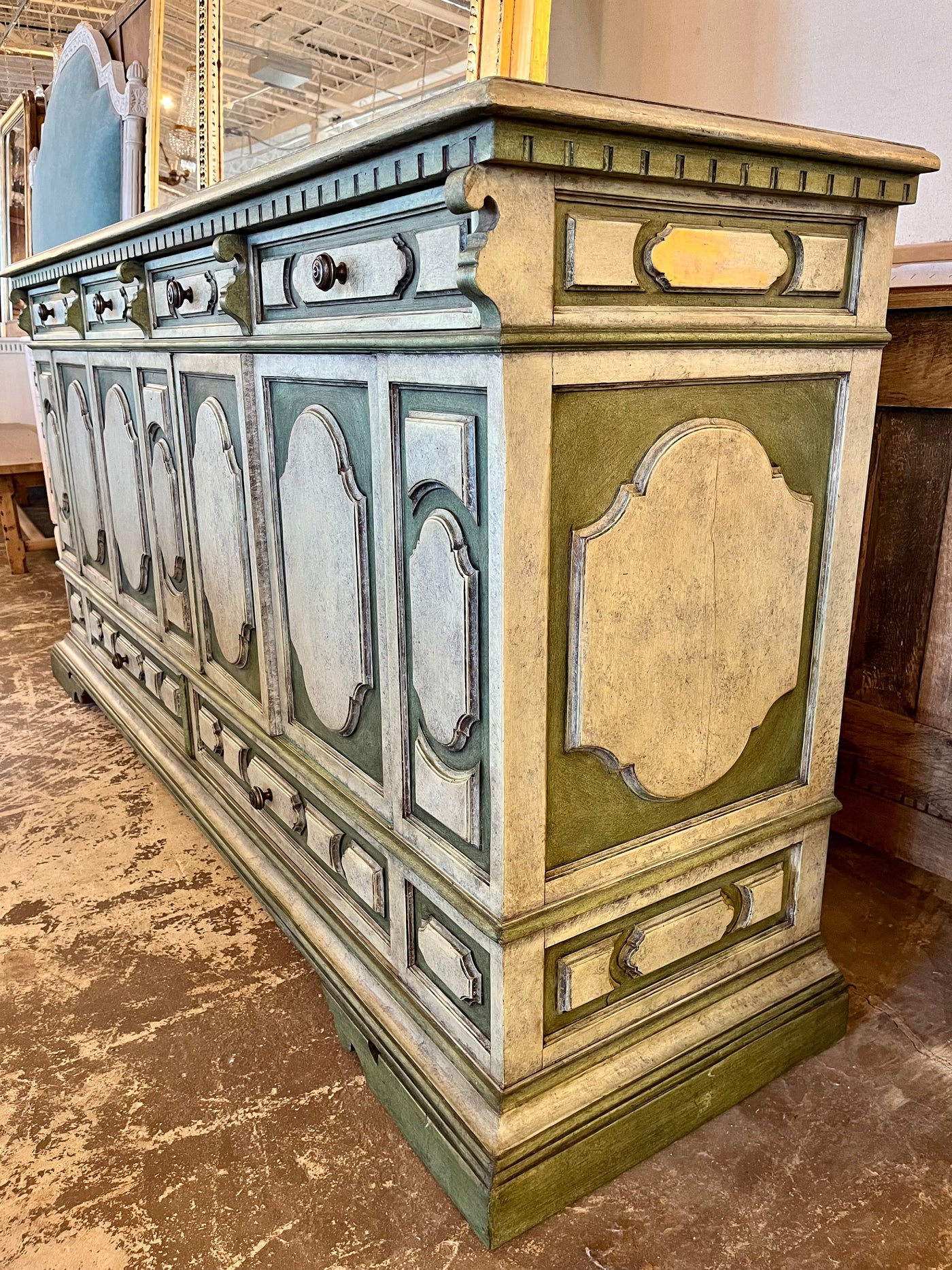 French Green Paneled Sideboard