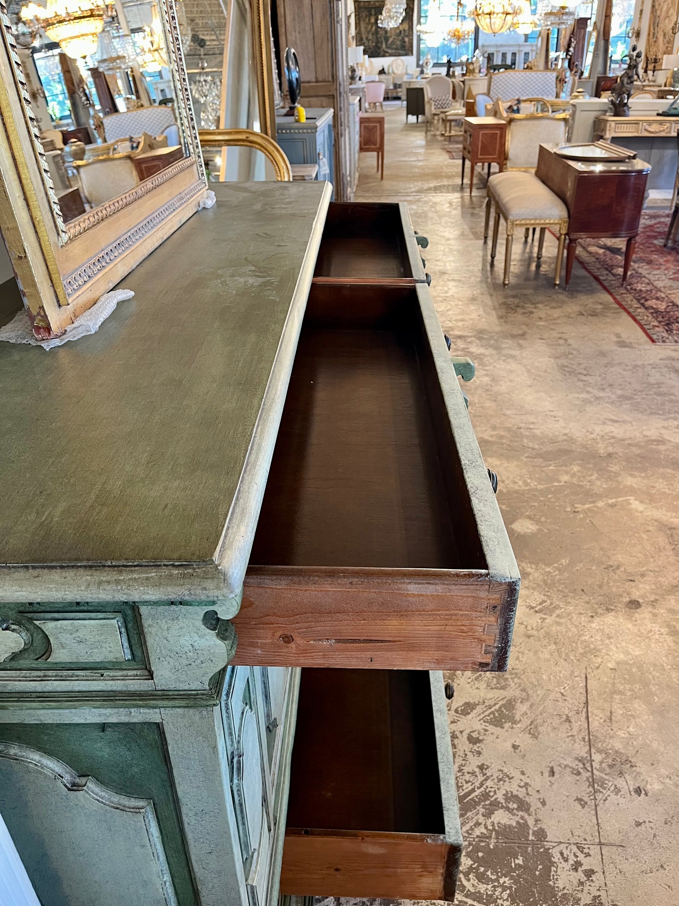 French Green Paneled Sideboard