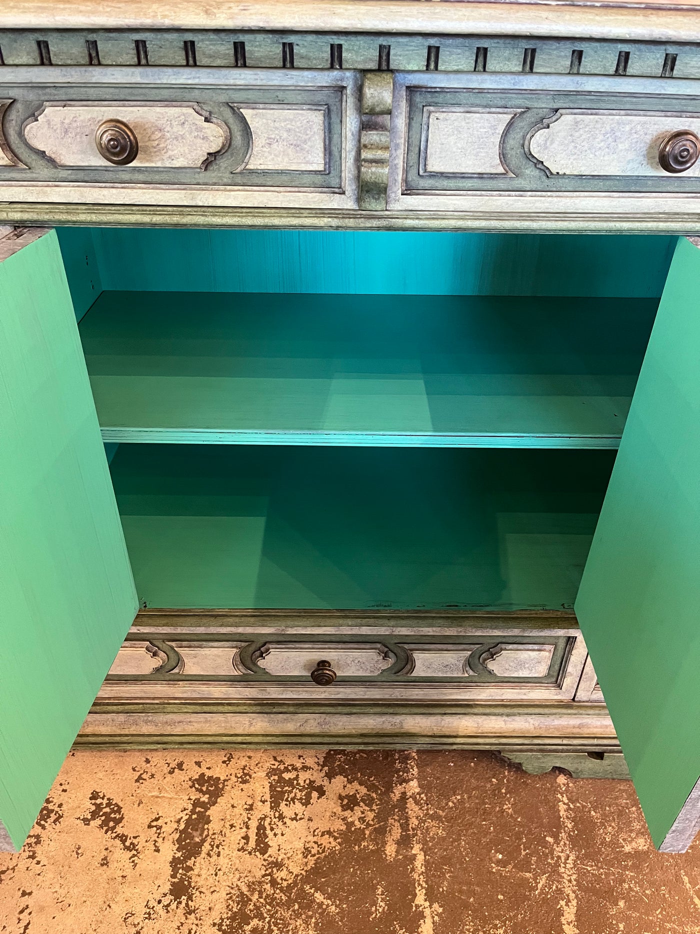 French Green Paneled Sideboard