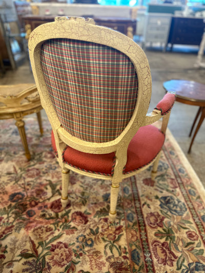 Antique French Louis XVI Round Arm Chair with Burgundy Upholstery | Le Chateau | European Luxury Furniture in Atlanta