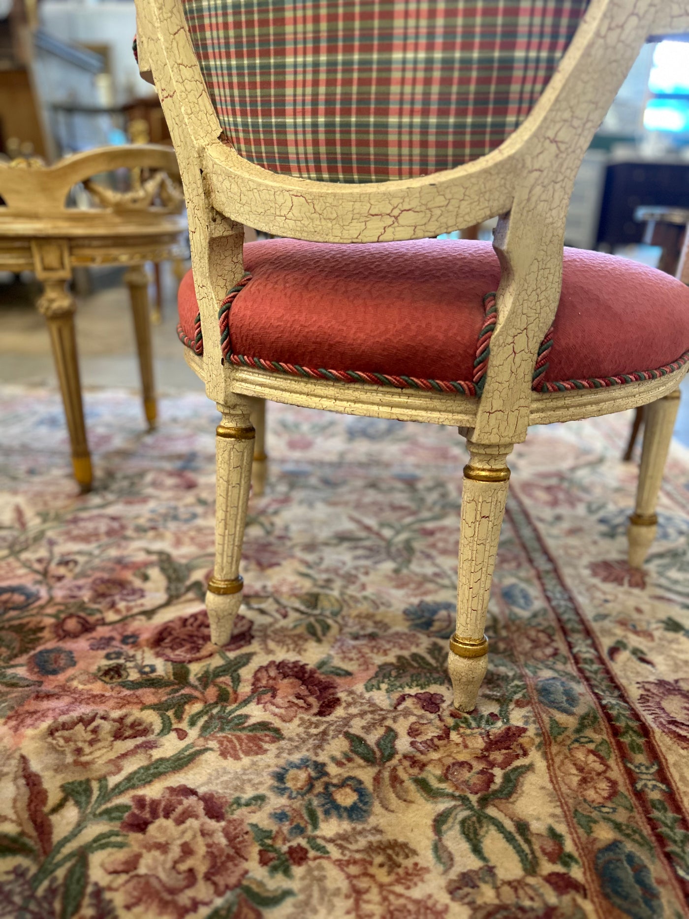 Antique French Louis XVI Round Arm Chair with Burgundy Upholstery | Le Chateau | European Luxury Furniture in Atlanta