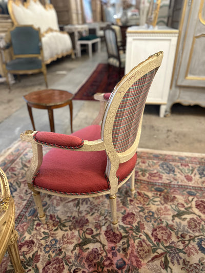 Antique French Louis XVI Round Arm Chair with Burgundy Upholstery | Le Chateau | European Luxury Furniture in Atlanta