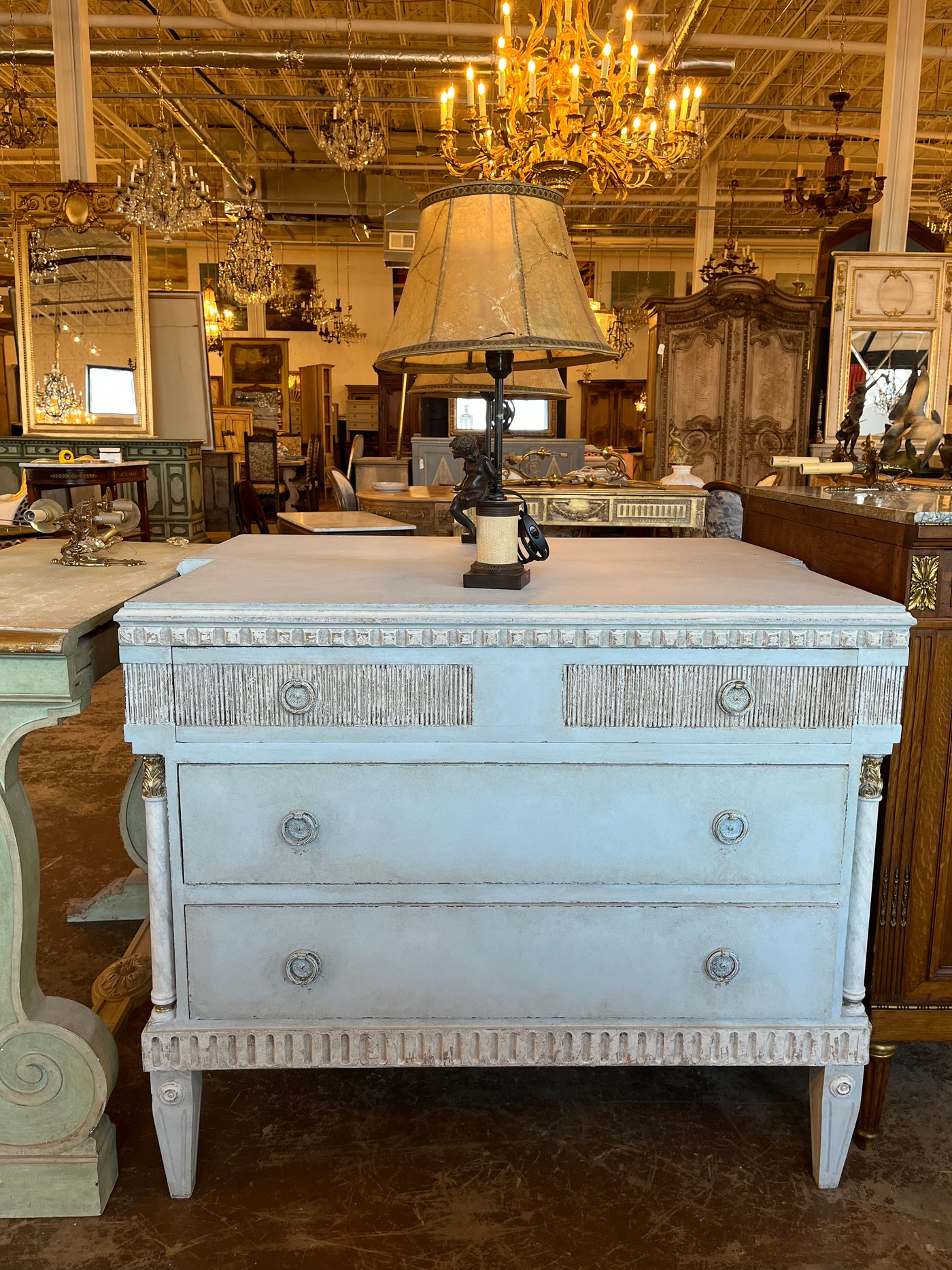 Swedish Chest with Reeded Drawers in Soft Blue