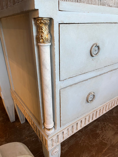 Swedish Chest with Reeded Drawers in Soft Blue