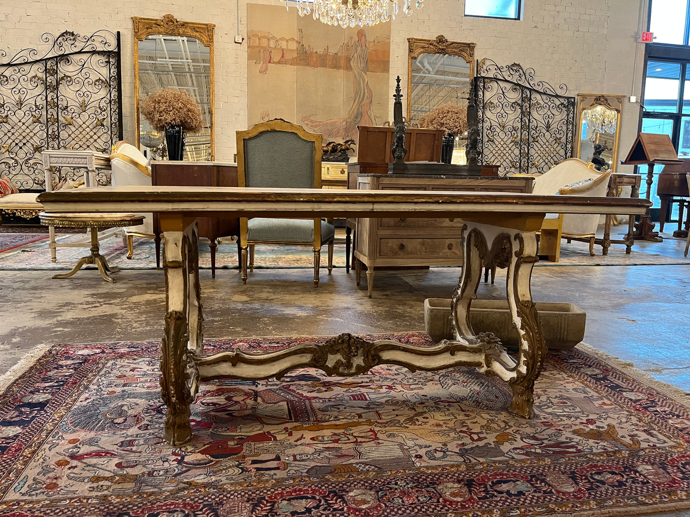 Antique French Dining Table in Cream and Gold | Le Chateau | European Luxury Furniture in Atlanta