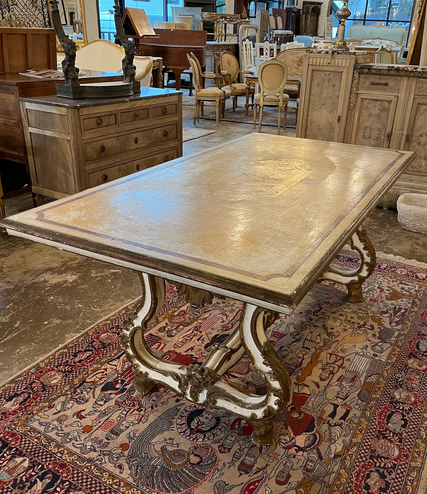 Antique French Dining Table in Cream and Gold | Le Chateau | European Luxury Furniture in Atlanta