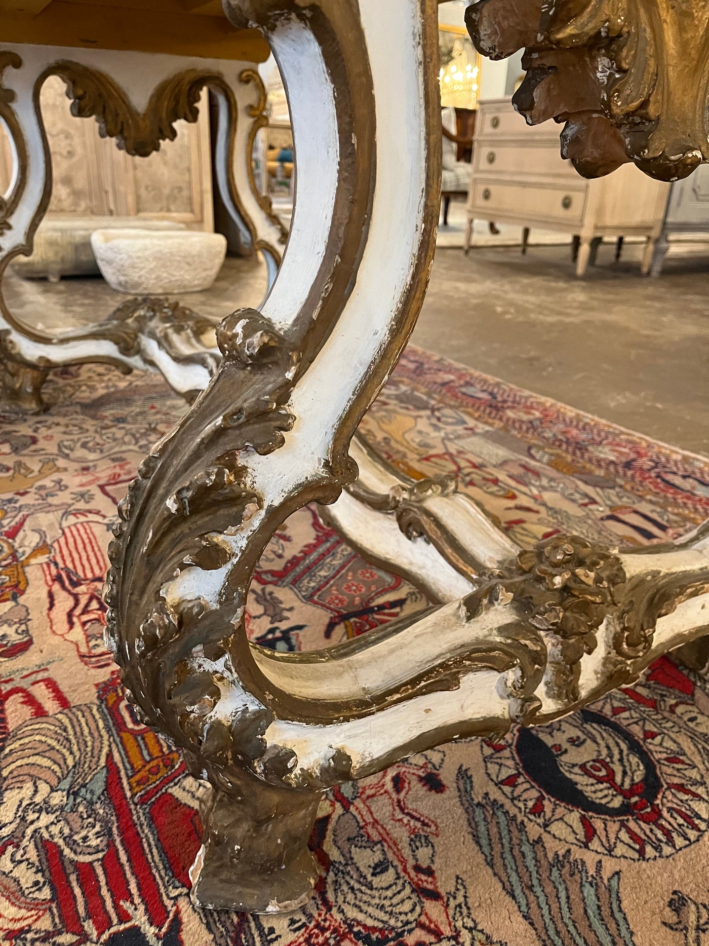 Antique French Dining Table in Cream and Gold | Le Chateau | European Luxury Furniture in Atlanta