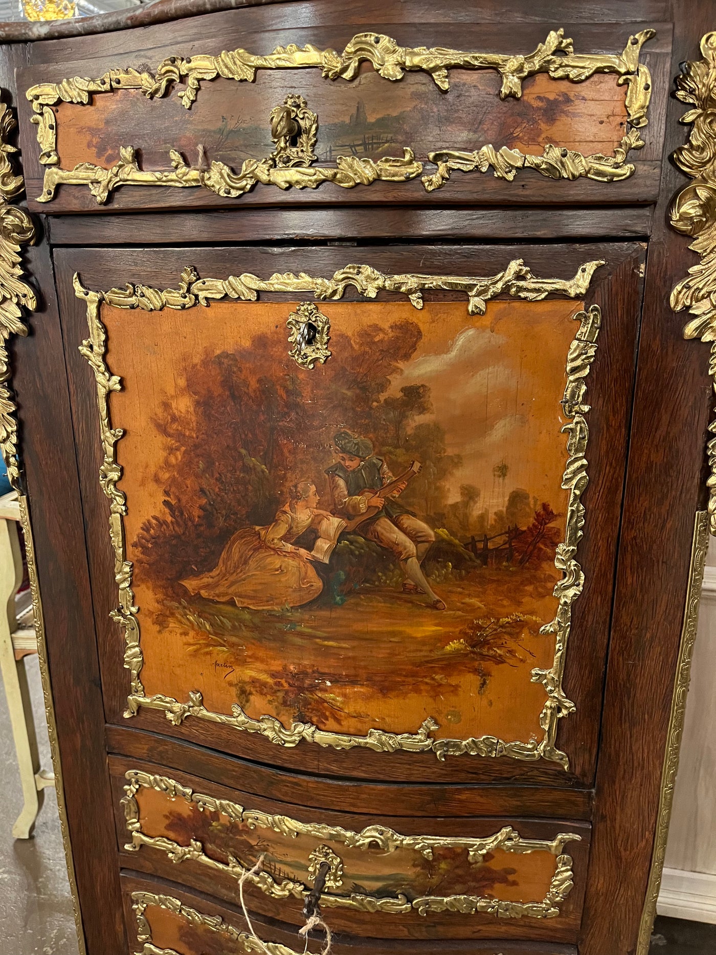 Louis XVI Marble Top Secretary Chest