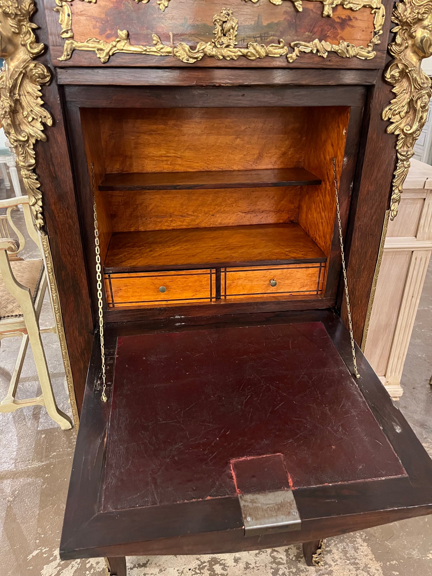 Louis XVI Marble Top Secretary Chest