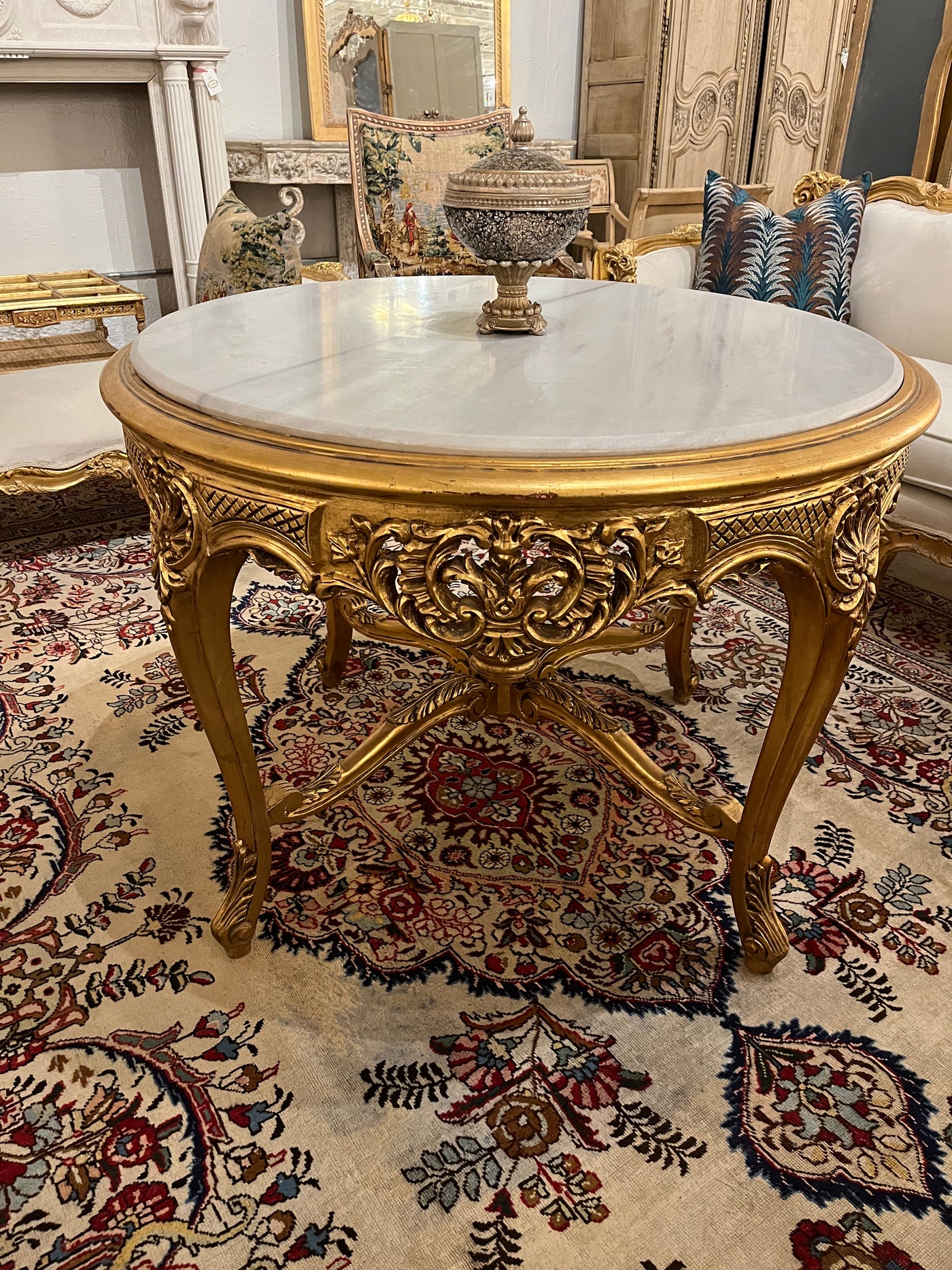 Antique French Louis XVI Center Table Gold with Marble Top